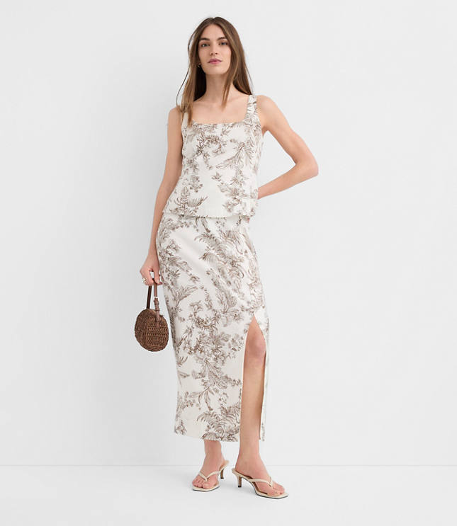 Petite Floral Toile Linen Cotton Column Midi Skirt