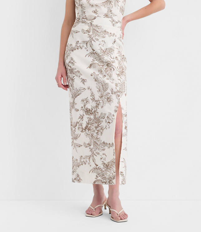 Petite Floral Toile Linen Cotton Column Midi Skirt