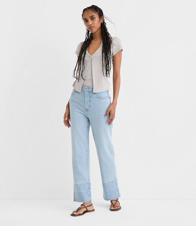 Rivete Petite Unpicked High Rise Straight Jeans in Wave Wash