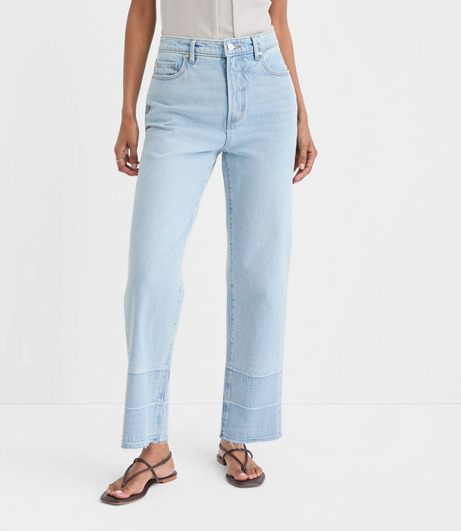 Rivete Petite Unpicked High Rise Straight Jeans in Wave Wash