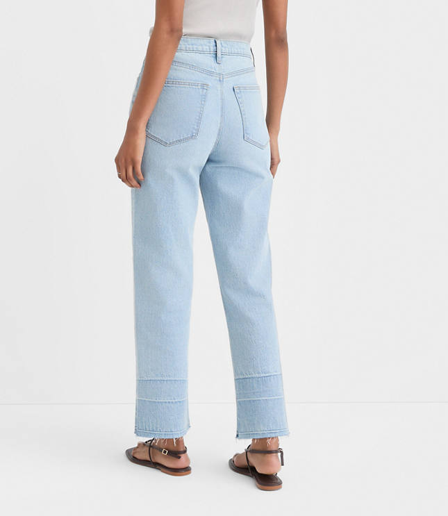 Rivete Petite Unpicked High Rise Straight Jeans in Wave Wash