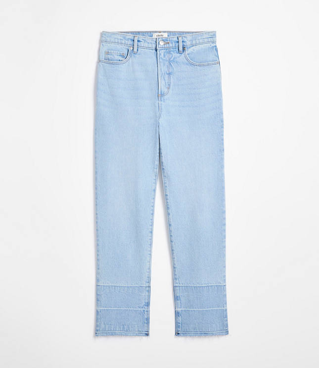 Rivete Petite Unpicked High Rise Straight Jeans in Wave Wash