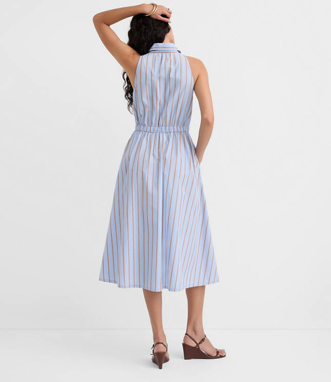 Petite Striped Halter Midi Pocket Shirtdress