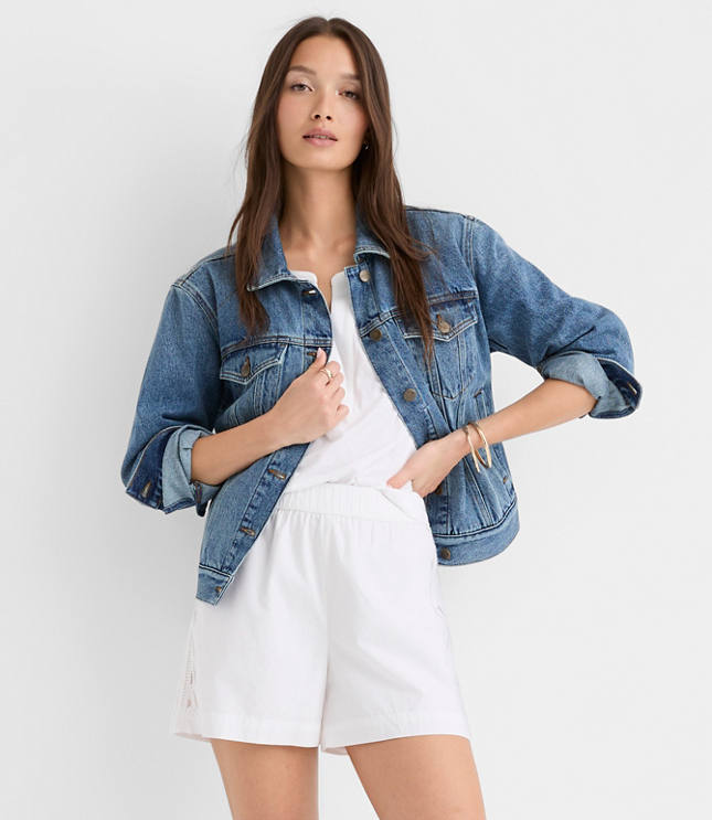 Pull On Shorts in Scalloped Poplin