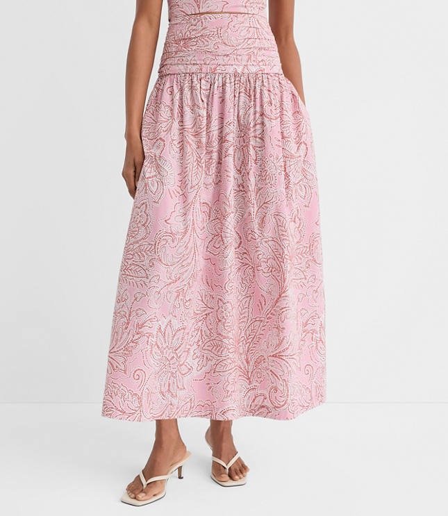 Floral Ruched Poplin Midi Skirt