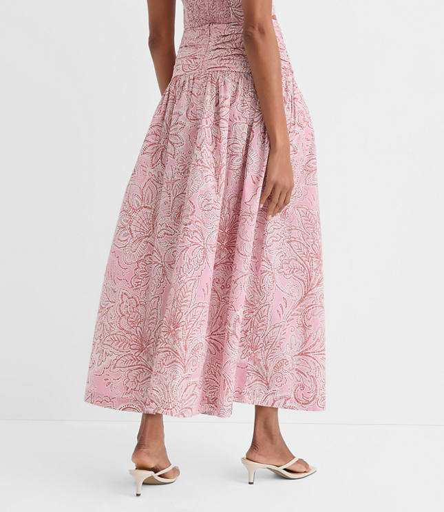 Floral Ruched Poplin Midi Skirt
