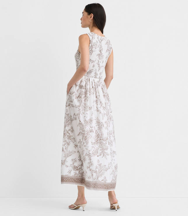 Petite Floral Toile Smocked Midi Pocket Dress