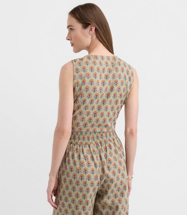 LOFT Beach Garden Linen Cotton Tie Front Top