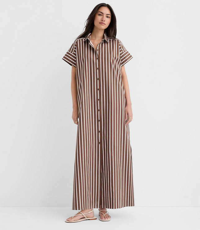 Tall Striped Poplin Maxi Pocket Shirtdress
