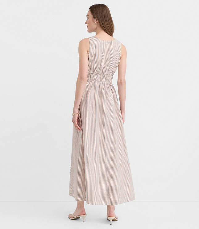 Petite Striped Bow Poplin Midi Pocket Dress