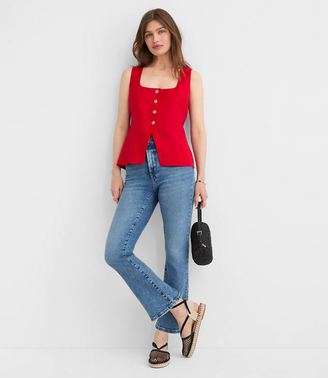 Petite Linen Blend Cutaway Pocket Vest