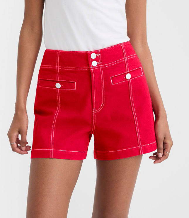 Rivete Curvy Double Shank High Rise Denim Shorts in Maple Cherry