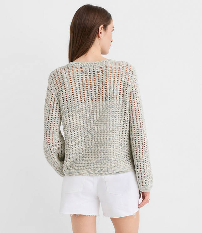 Petite Marled Open Stitch Flare Sleeve Sweater