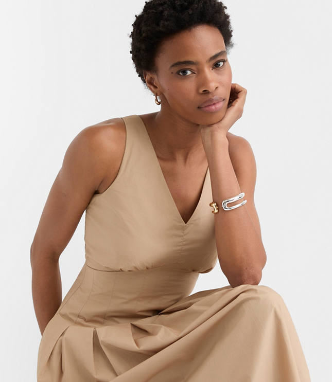 Petite Pleated Poplin Midi Pocket Dress