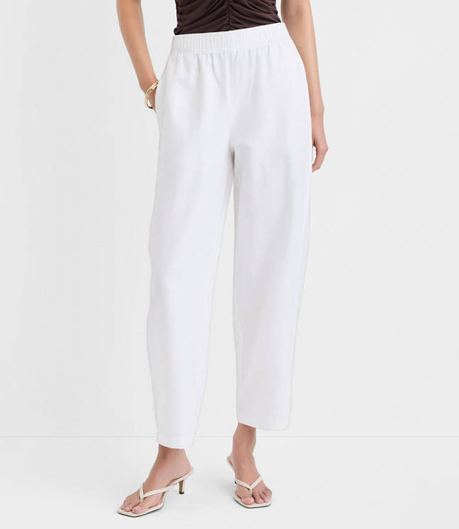Petite Pull On Barrel Pants in Linen Cotton