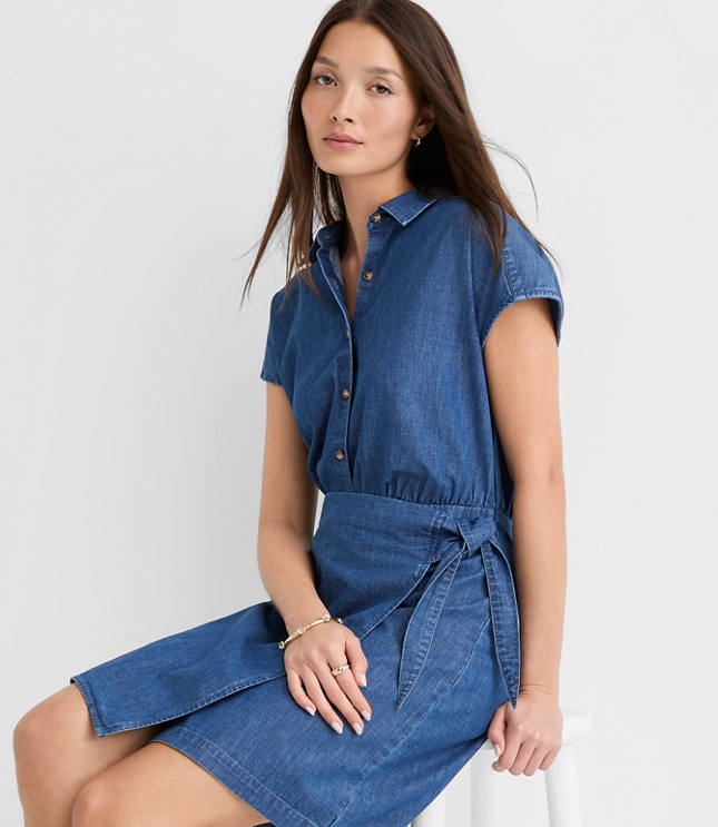 Petite Chambray Wrap Mini Shirtdress