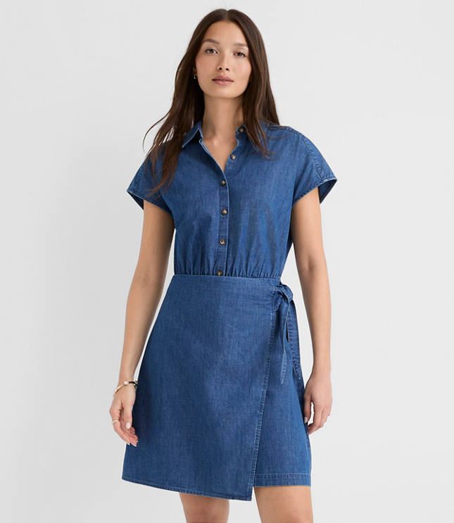 Petite Chambray Wrap Mini Shirtdress