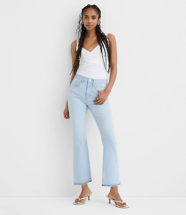 Rivete Tall Unpicked High Rise Wide Leg Crop Jeans in Wave Wash