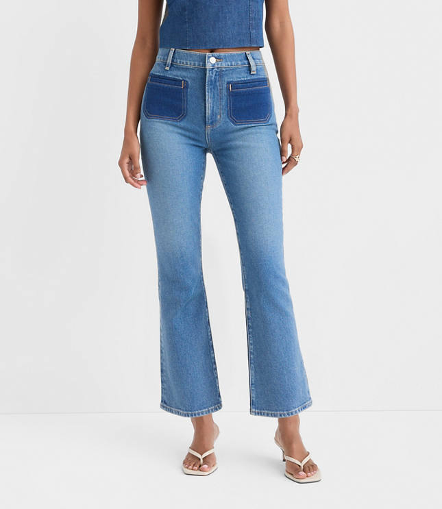 Rivete Petite Curvy High Rise Kick Crop Jeans in Shadow Blue Wash