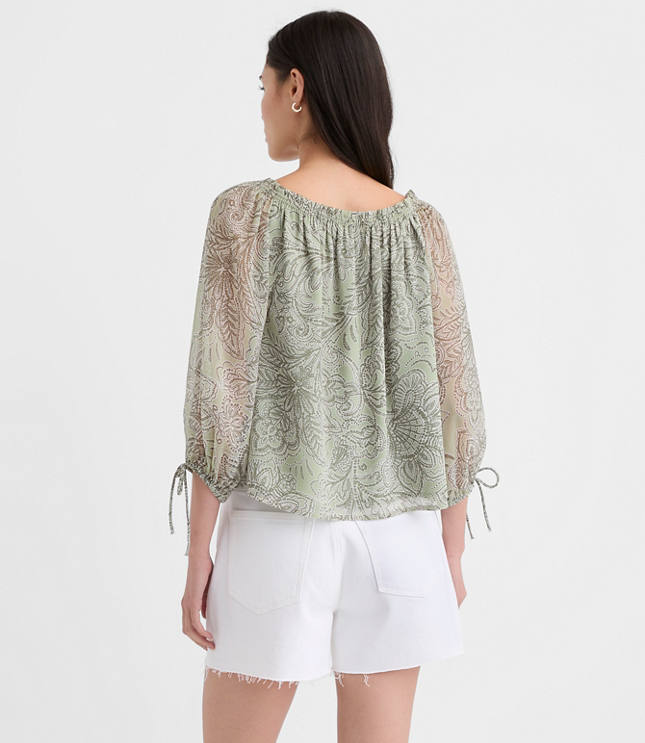 Petite Floral Tie Cuff Off The Shoulder Blouse