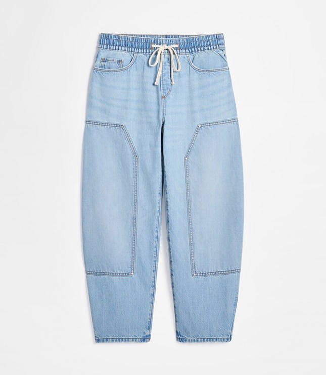 Rivete Tall Utility High Rise Barrel Jeans in Light Wash Indigo