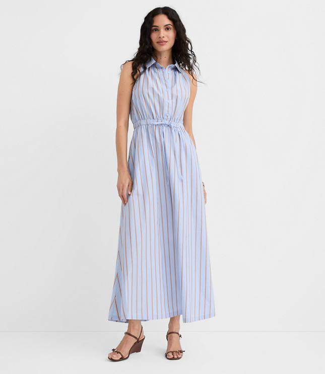 Striped Halter Midi Pocket Shirtdress