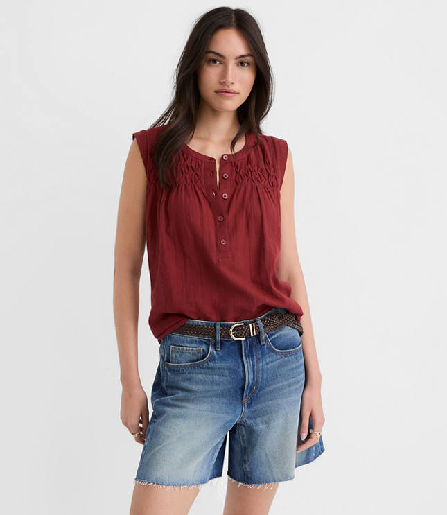 Petite Pleated Yoke Mixed Media Shell