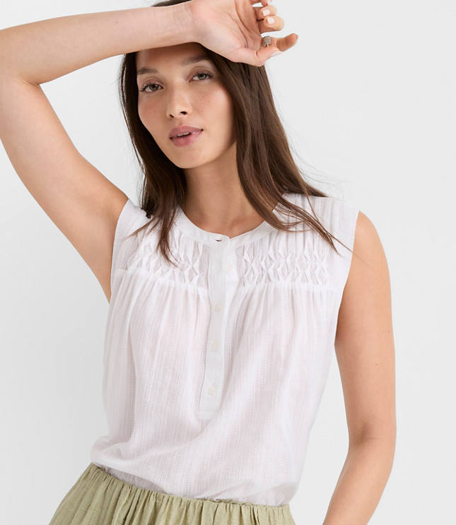 Petite Pleated Yoke Mixed Media Shell