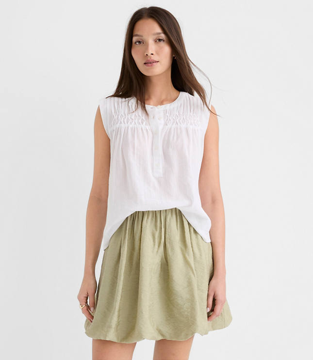 Petite Pleated Yoke Mixed Media Shell