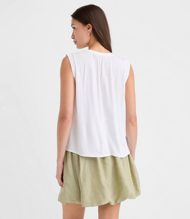 Petite Pleated Yoke Mixed Media Shell