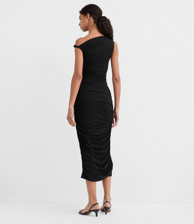 Petite Mesh Ruched One Shoulder Midi Dress carousel Product Image 2