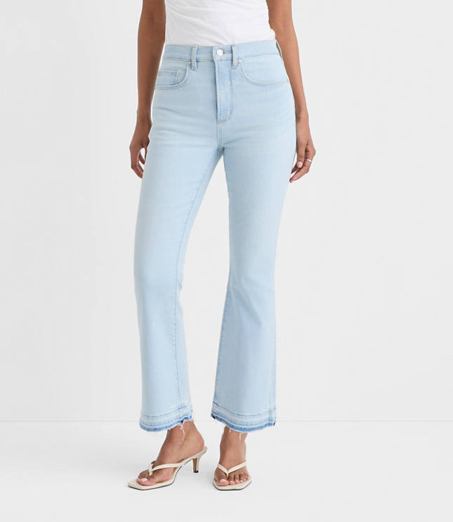 Rivete Curvy Unpicked High Rise Wide Leg Crop Jeans in Wave Wash