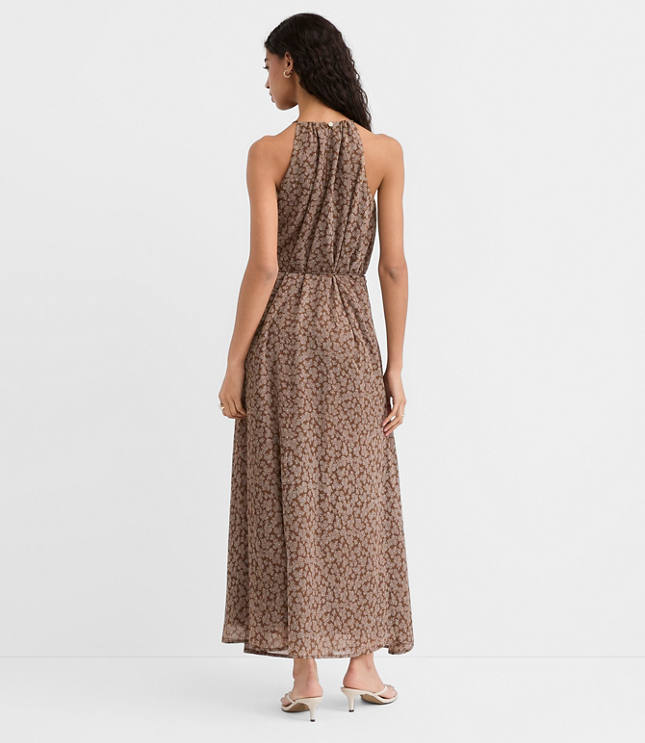 Petite Floral Tucked Maxi Halter Dress