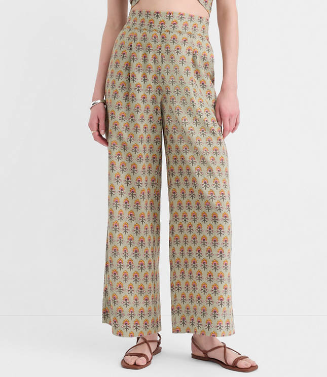LOFT Beach Garden Linen Cotton Wide Leg Pants
