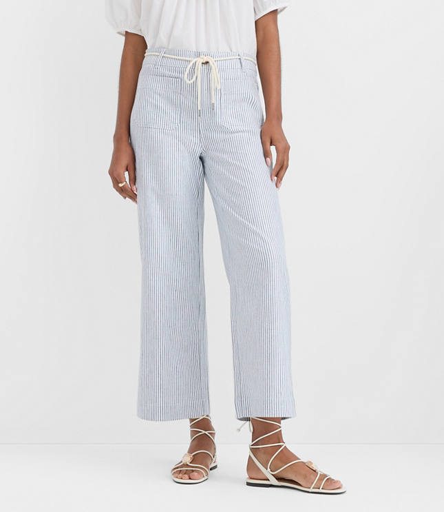 Belted Palmer Wide Leg Crop Pants in Striped Twill carousel Product Image 2