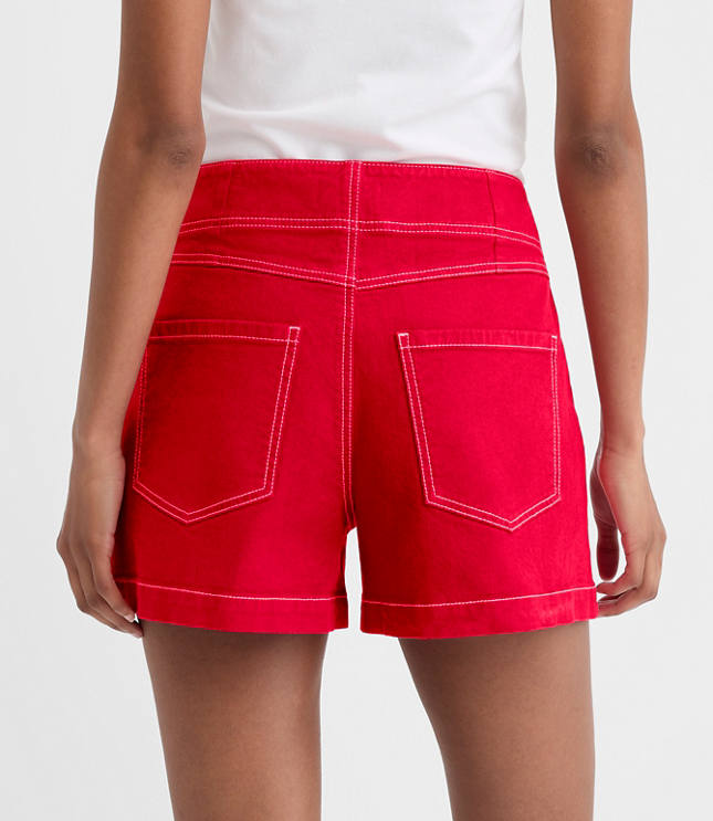 Rivete Petite Curvy Double Shank High Rise Denim Shorts in Maple Cherry