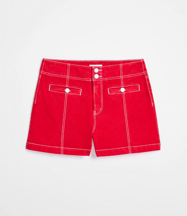 Rivete Petite Curvy Double Shank High Rise Denim Shorts Maple Cherry