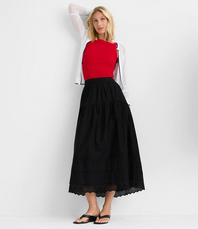 Petite Scalloped Eyelet Pintucked Maxi Skirt carousel Product Image 1