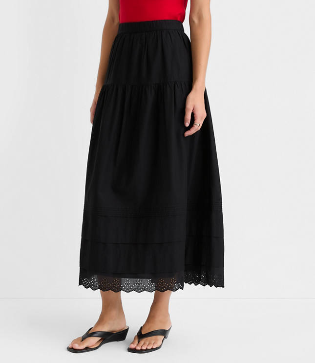 Petite Scalloped Eyelet Pintucked Maxi Skirt carousel Product Image 2