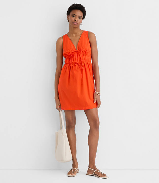 Petite Bow Poplin Mini Pocket Dress