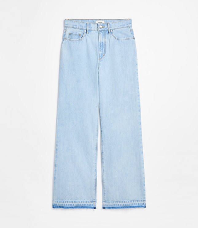 Rivete Petite Curvy Unpicked High Rise Wide Leg Jeans in Wave Wash