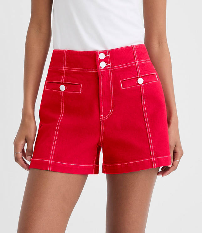 Rivete Petite Double Shank High Rise Denim Shorts in Maple Cherry
