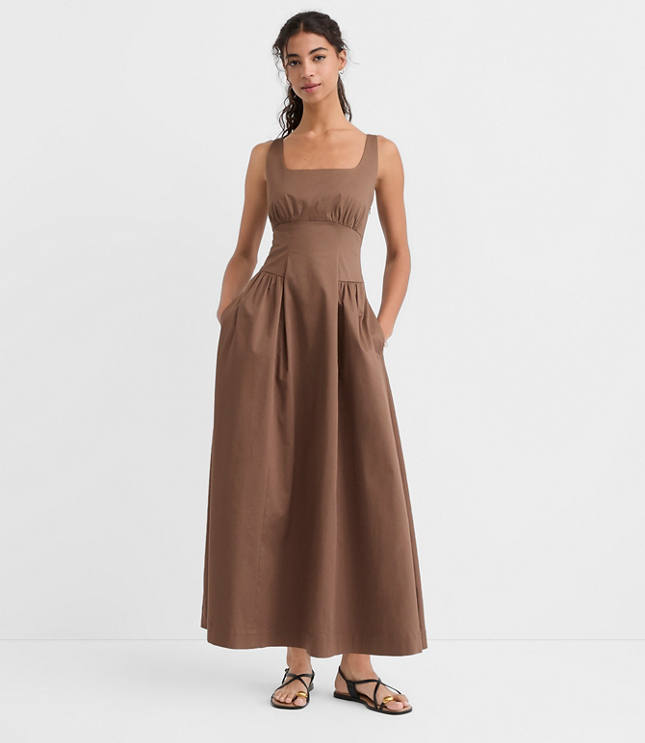 Petite Seamed Waist Midi Pocket Dress