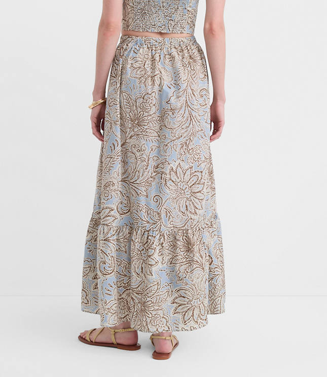 Petite LOFT Beach Floral Poplin Tiered Maxi Pocket Skirt