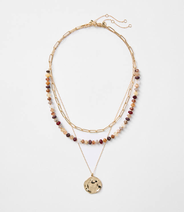 Coin Beaded Layered Necklace Set
