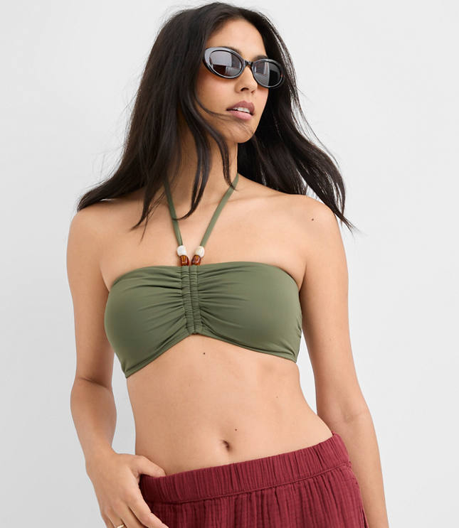 LOFT Beach Beaded Ruched Bandeau Bikini Top