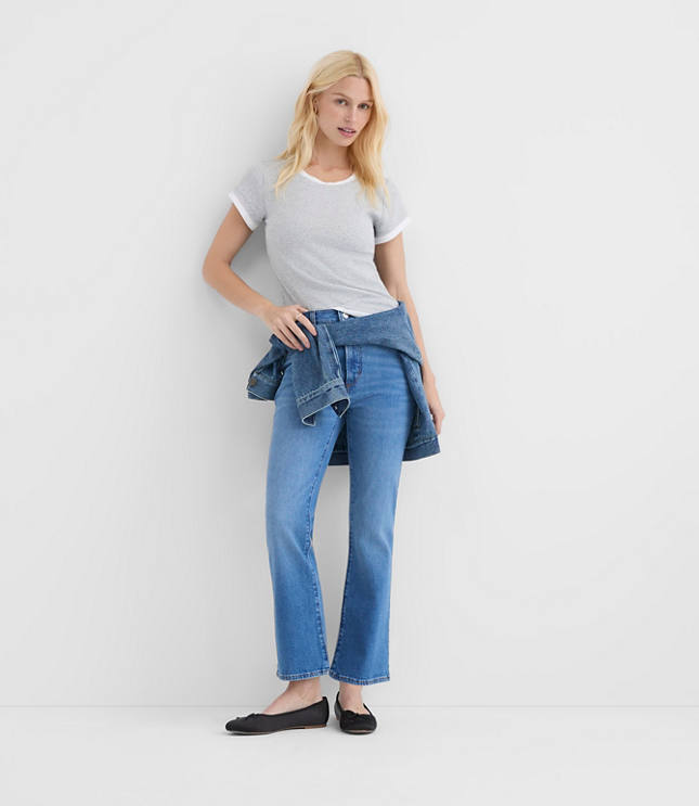 Rivete Short High Rise Kick Crop Jeans in Vintage Mid Wash