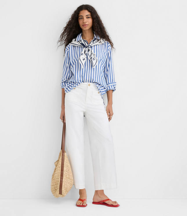Petite Striped Poplin Everyday Oversized Pocket Shirt carousel Product Image 2