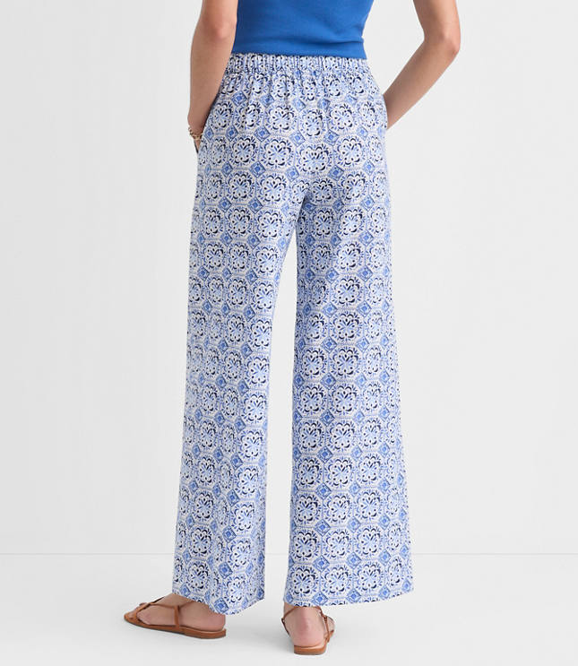 Petite Pull On Wide Leg Pants in Mosaic Linen Cotton carousel Product Image 3