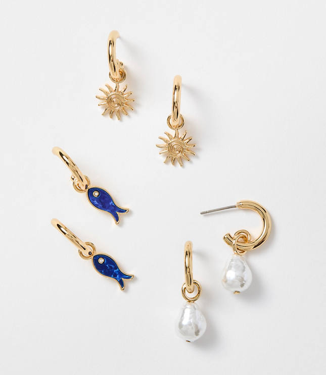 Pearlized Fish Hoop Earring Set carousel Product Image 1